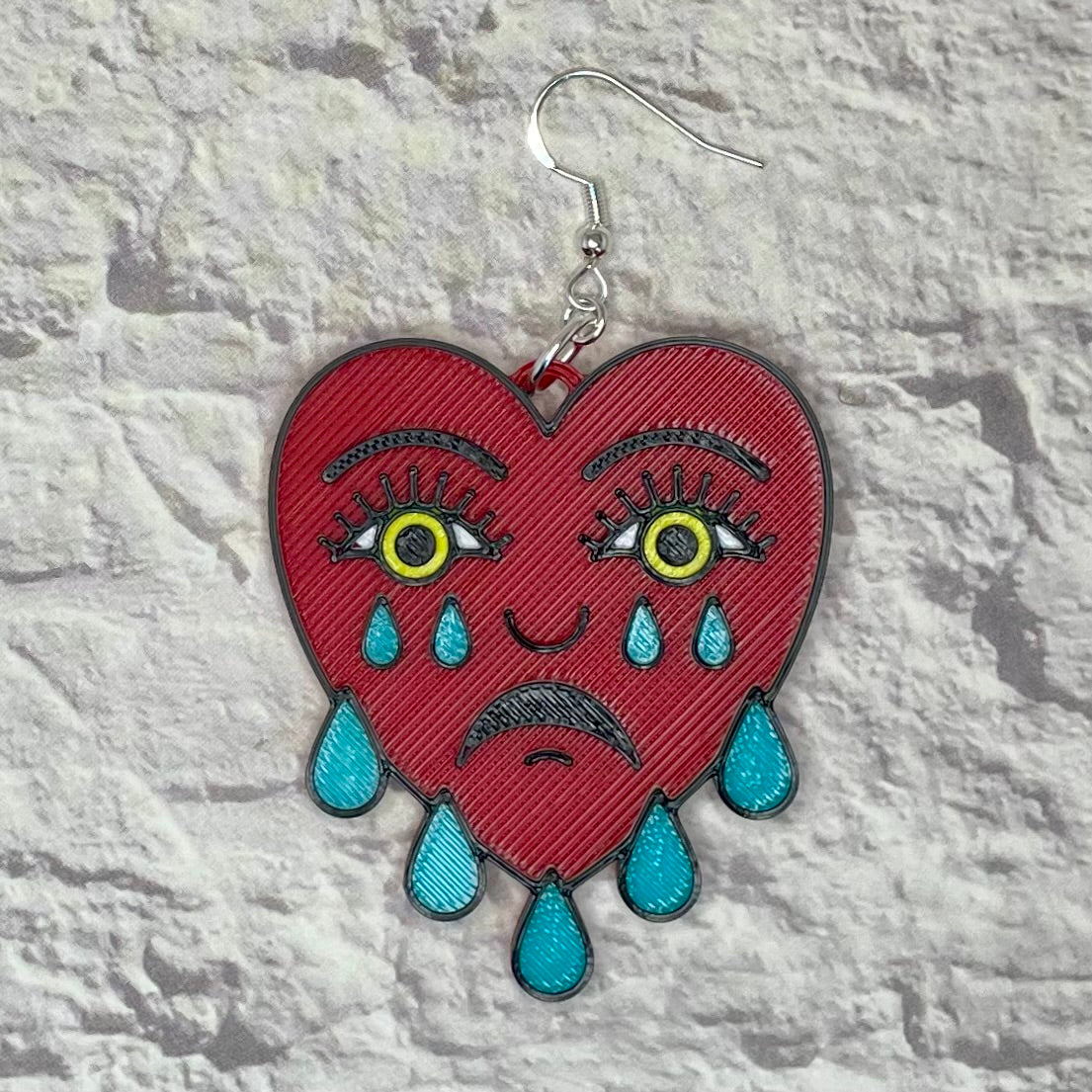 Crying Heart Statement Earrings or Keychain 3D Printed
