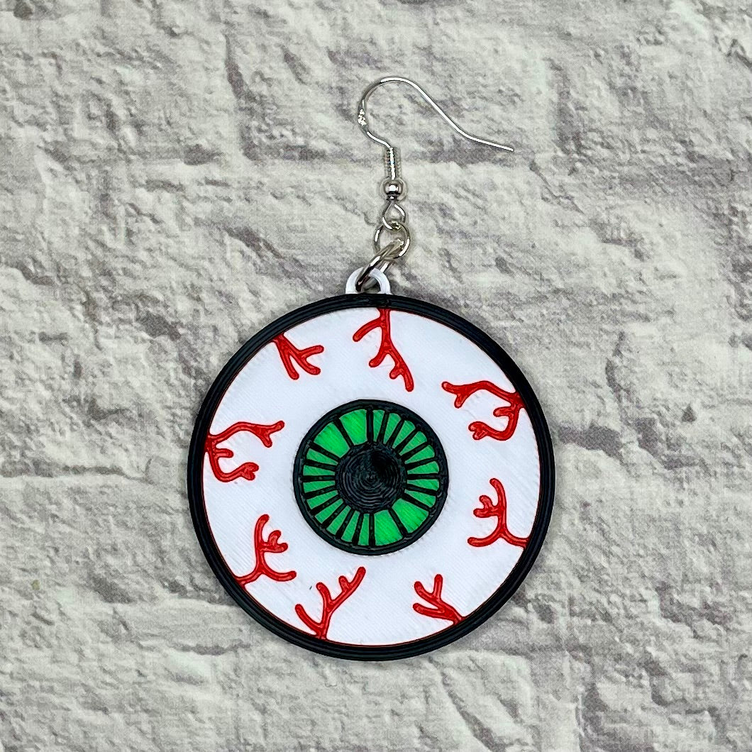 Bloodshot Eyeball Statement Earrings or Keychain 3D Printed