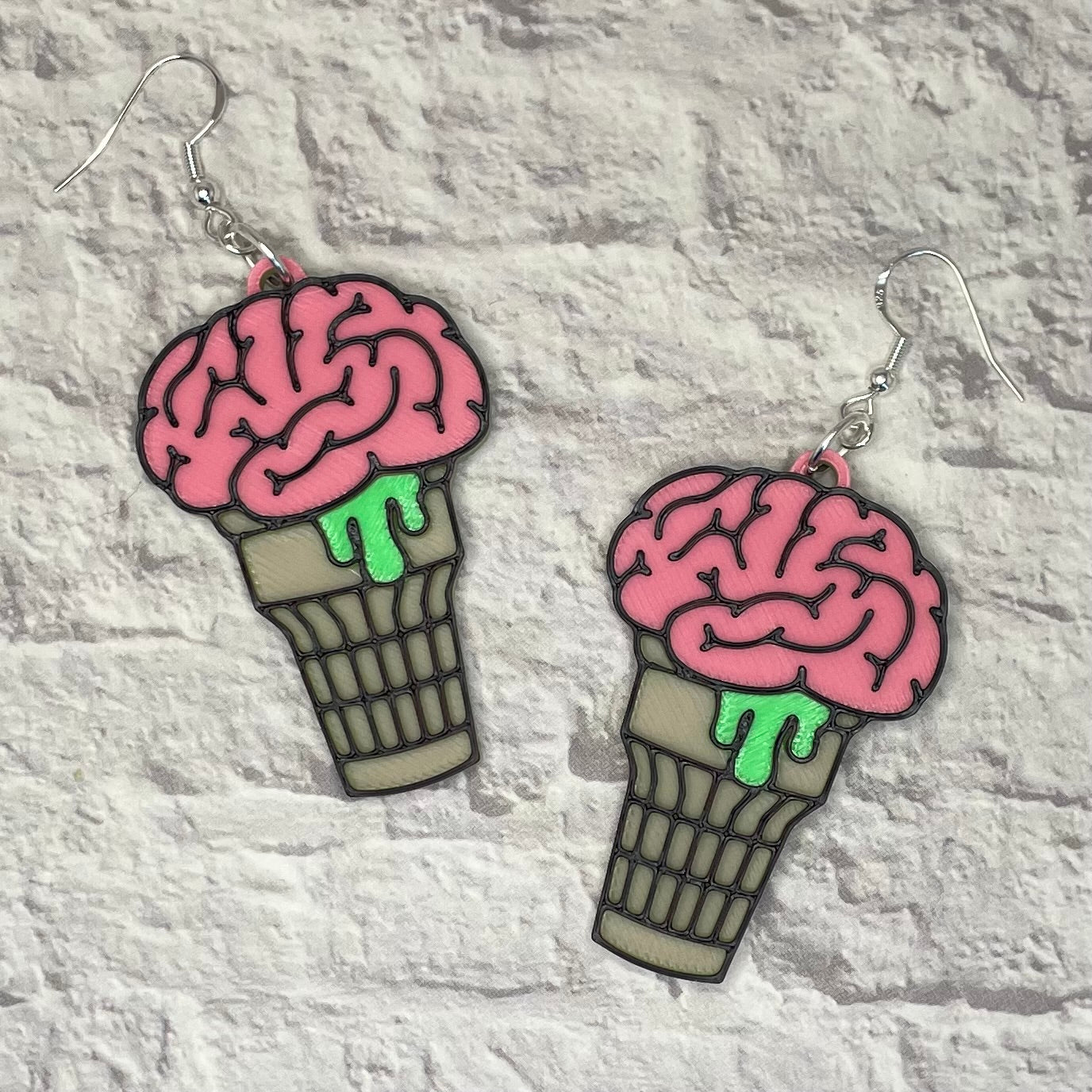 Brain Cone Spooky Statement Earrings or Keychain 3D Printed