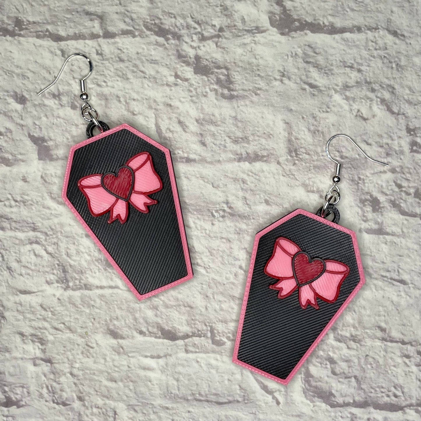 Coffin Bow Spooky Statement Earrings or Keychain 3D Printed