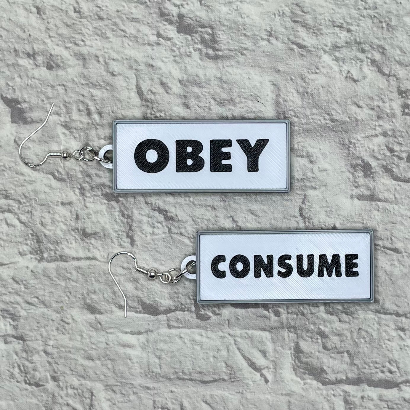 Obey Consume Billboard Horror Statement Earrings or Keychain 3D Printed