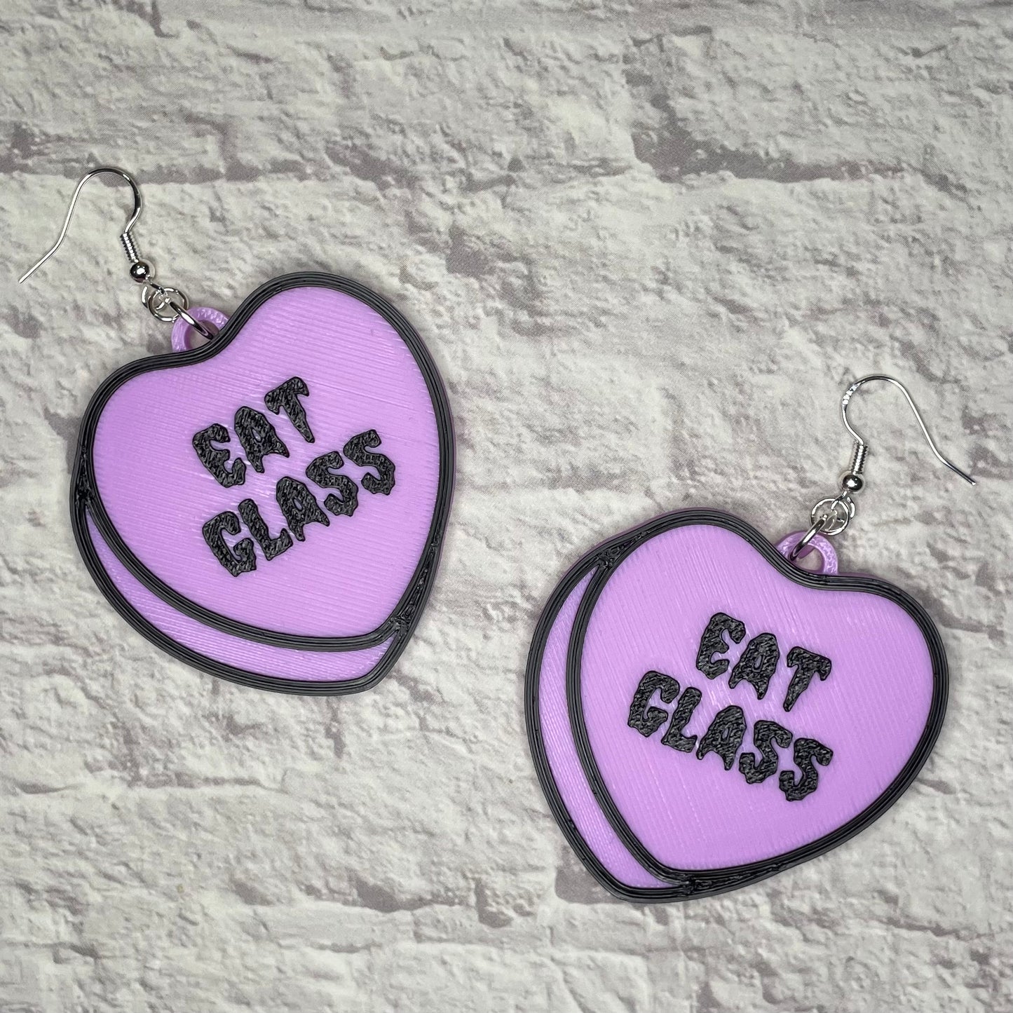 Eat Glass Candy Heart Statement Earrings or Keychain 3D Printed