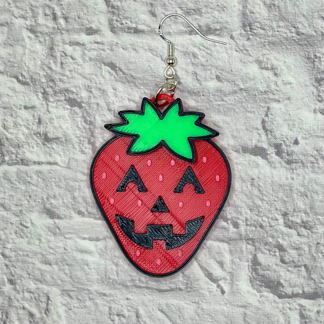 Strawberry Jack O Lantern Spooky Statement Earrings or Keychain 3D Printed