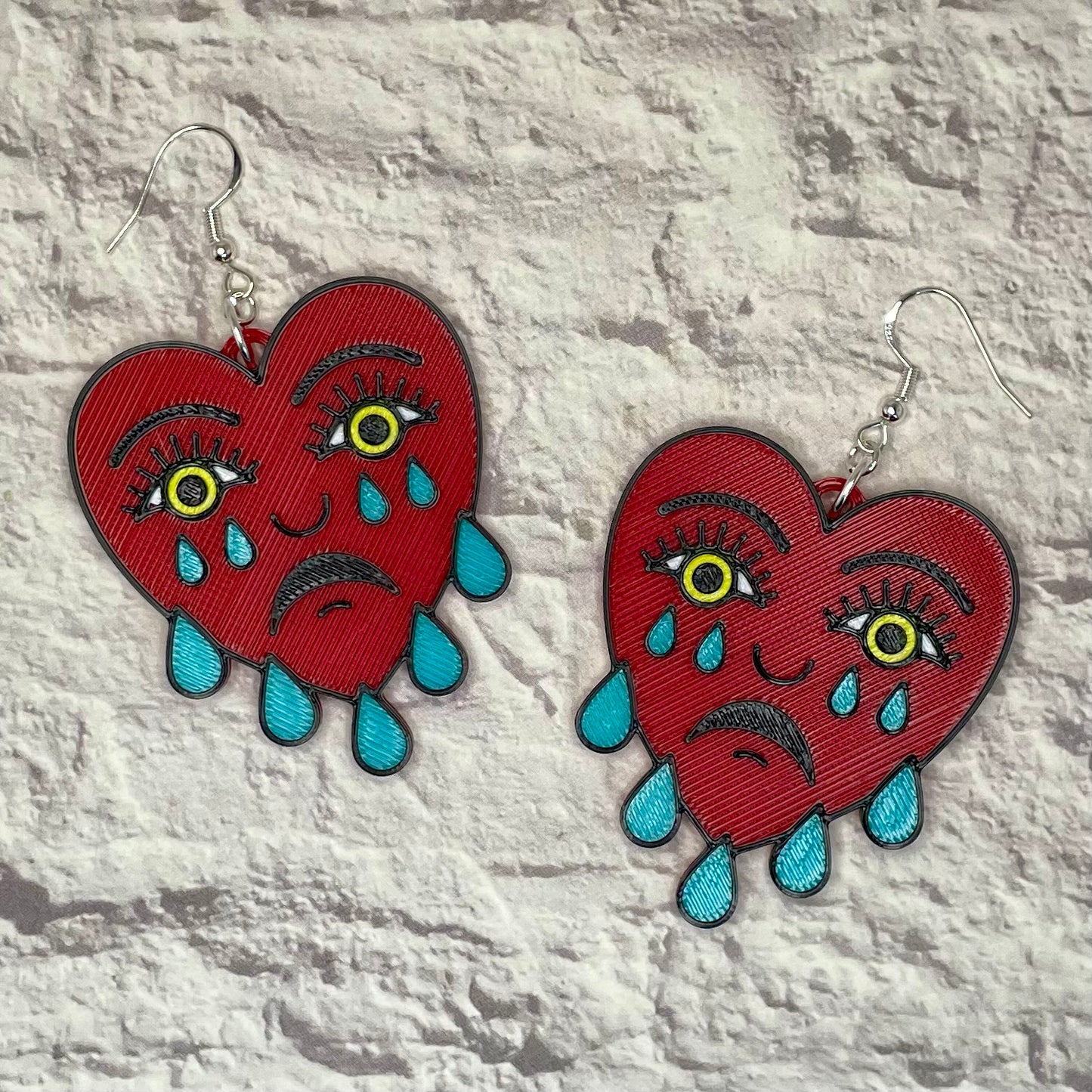 Crying Heart Statement Earrings or Keychain 3D Printed