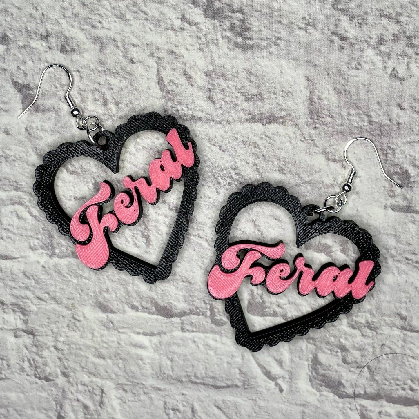 Feral Heart Statement Earrings or Keychain 3D Printed