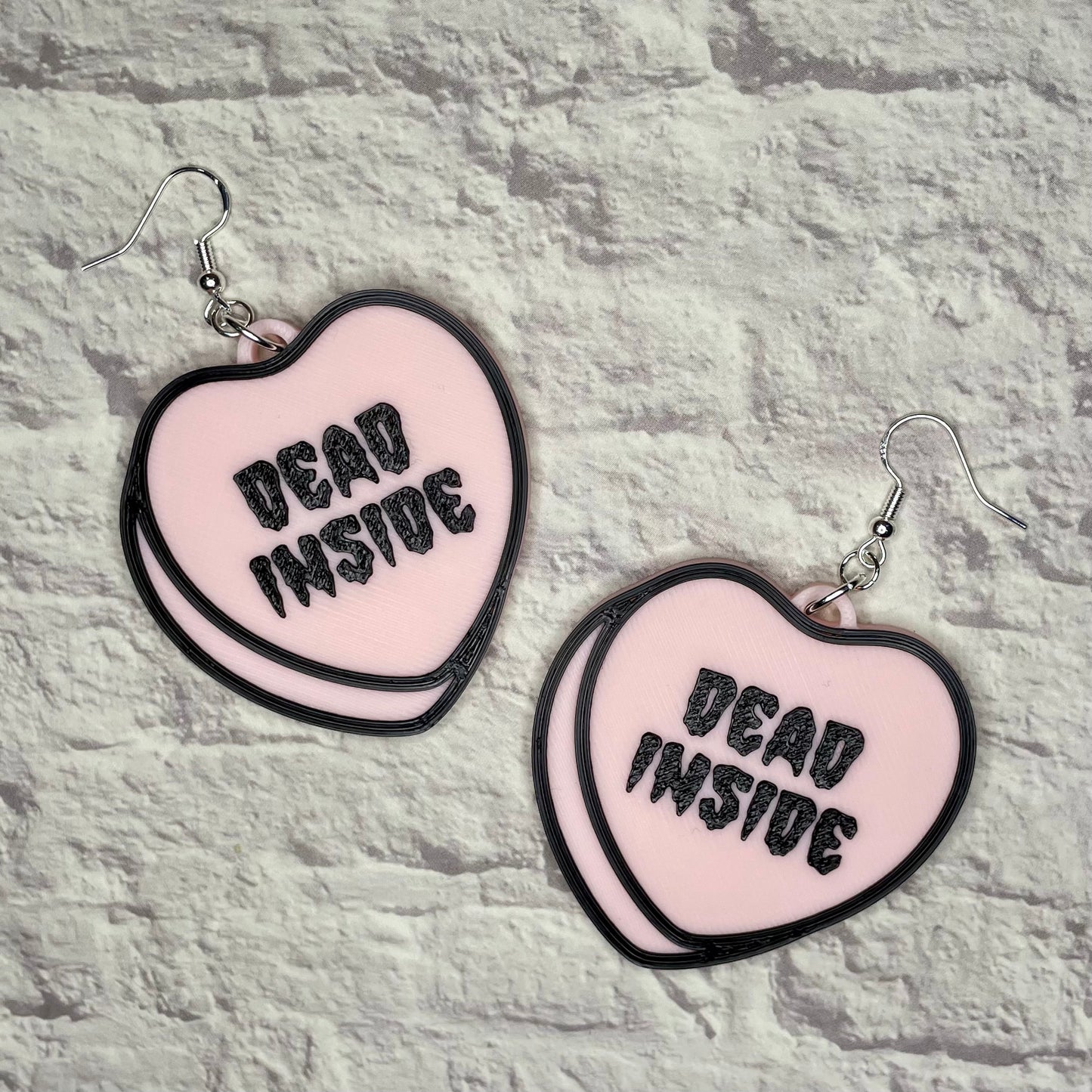 Dead Inside Candy Heart Statement Earrings or Keychain 3D Printed