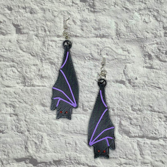 Hanging Bat Spooky Statement Earrings or Keychain 3D Printed