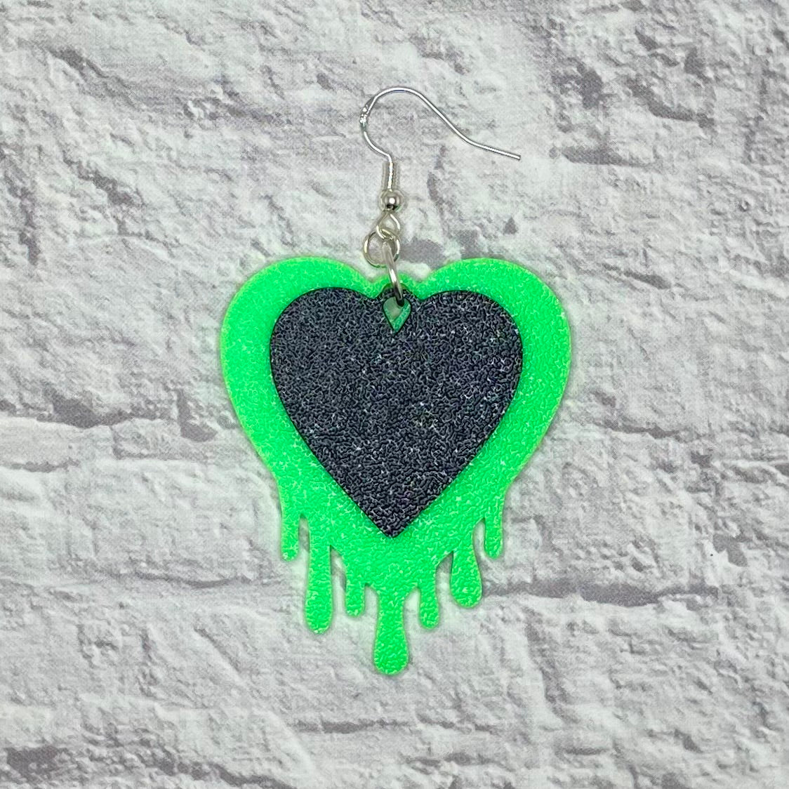Dripping Slime Heart Statement Earrings or Keychain 3D Printed