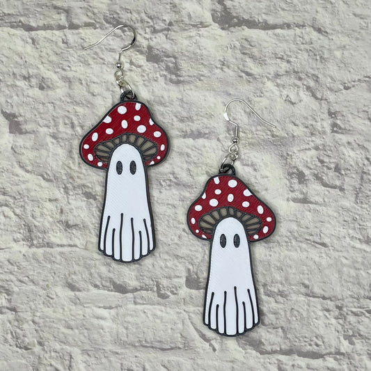 Ghost Mushroom Spooky Statement Earrings or Keychain 3D Printed