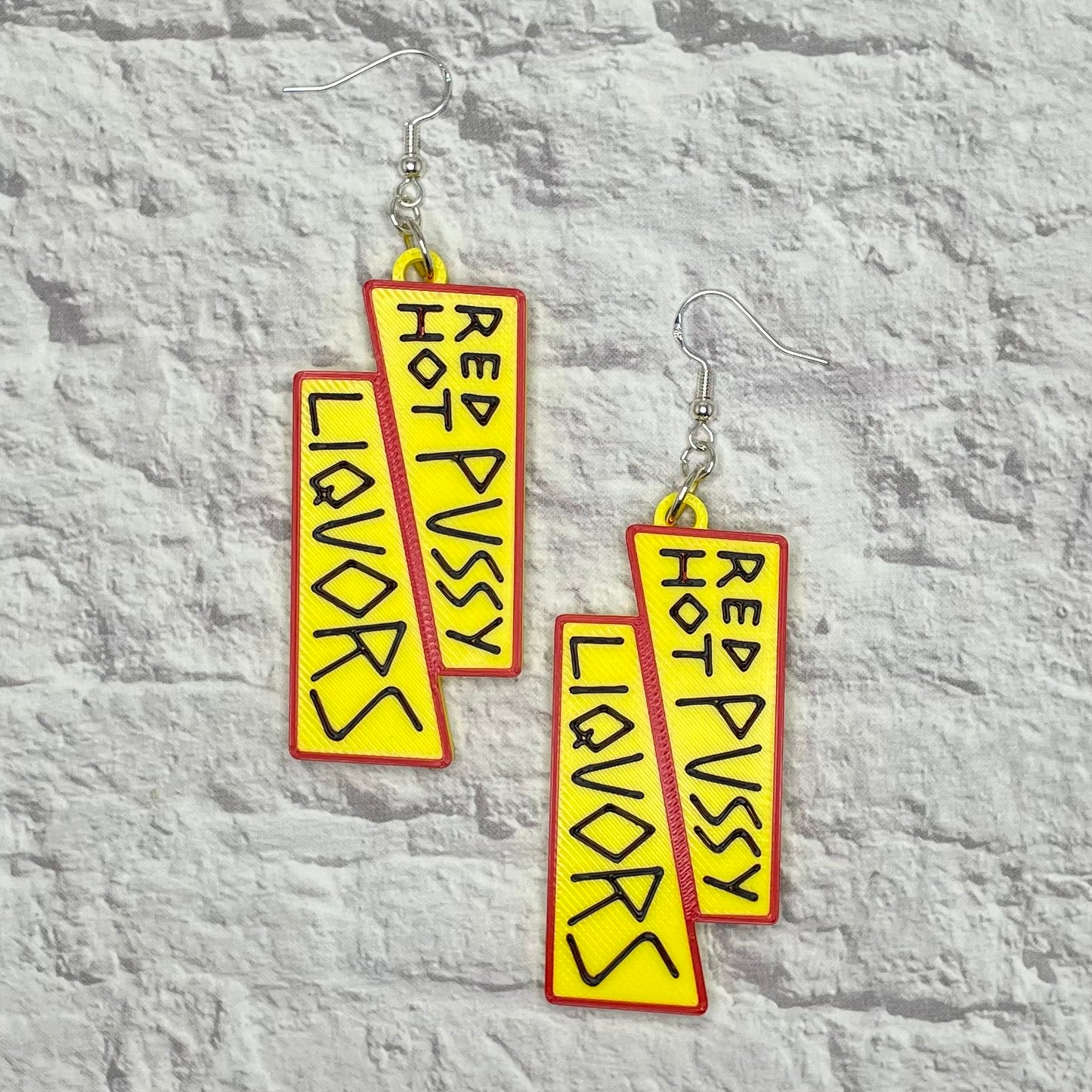 Red Hot Pussy Liquors Horror Statement Earrings or Keychain 3D Printed