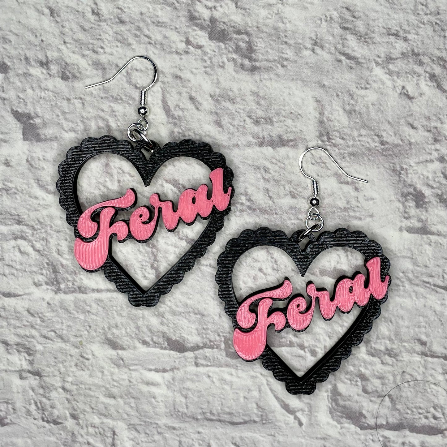 Feral Heart Statement Earrings or Keychain 3D Printed