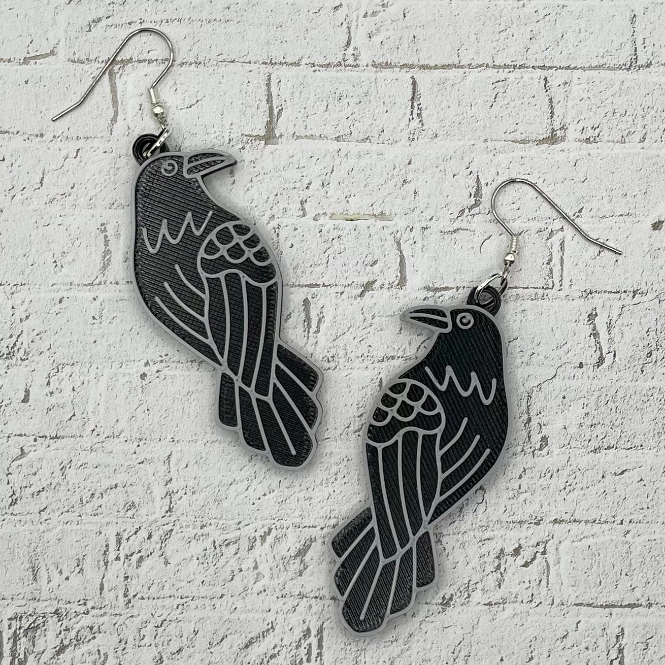 Crow Statement Earrings or Keychain 3D Printed