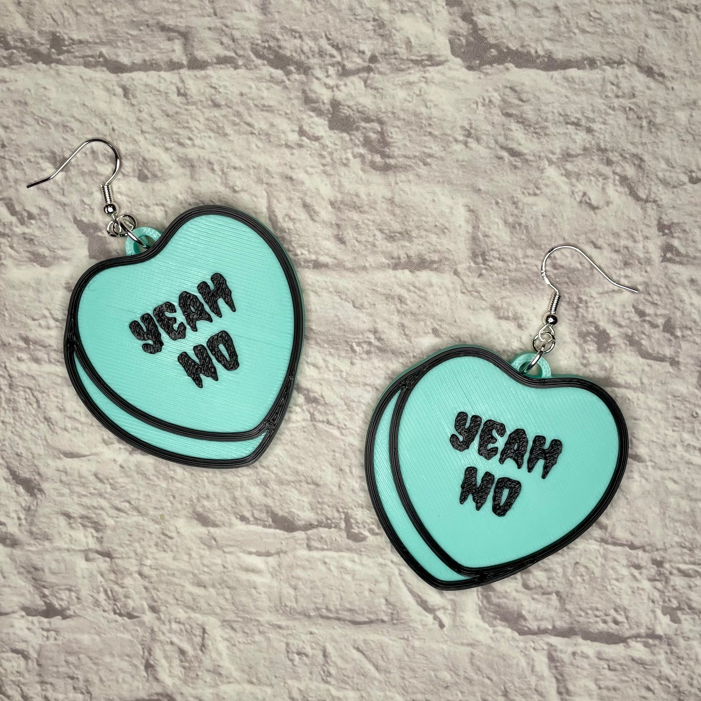 Yeah No Candy Heart Statement Earrings or Keychain 3D Printed