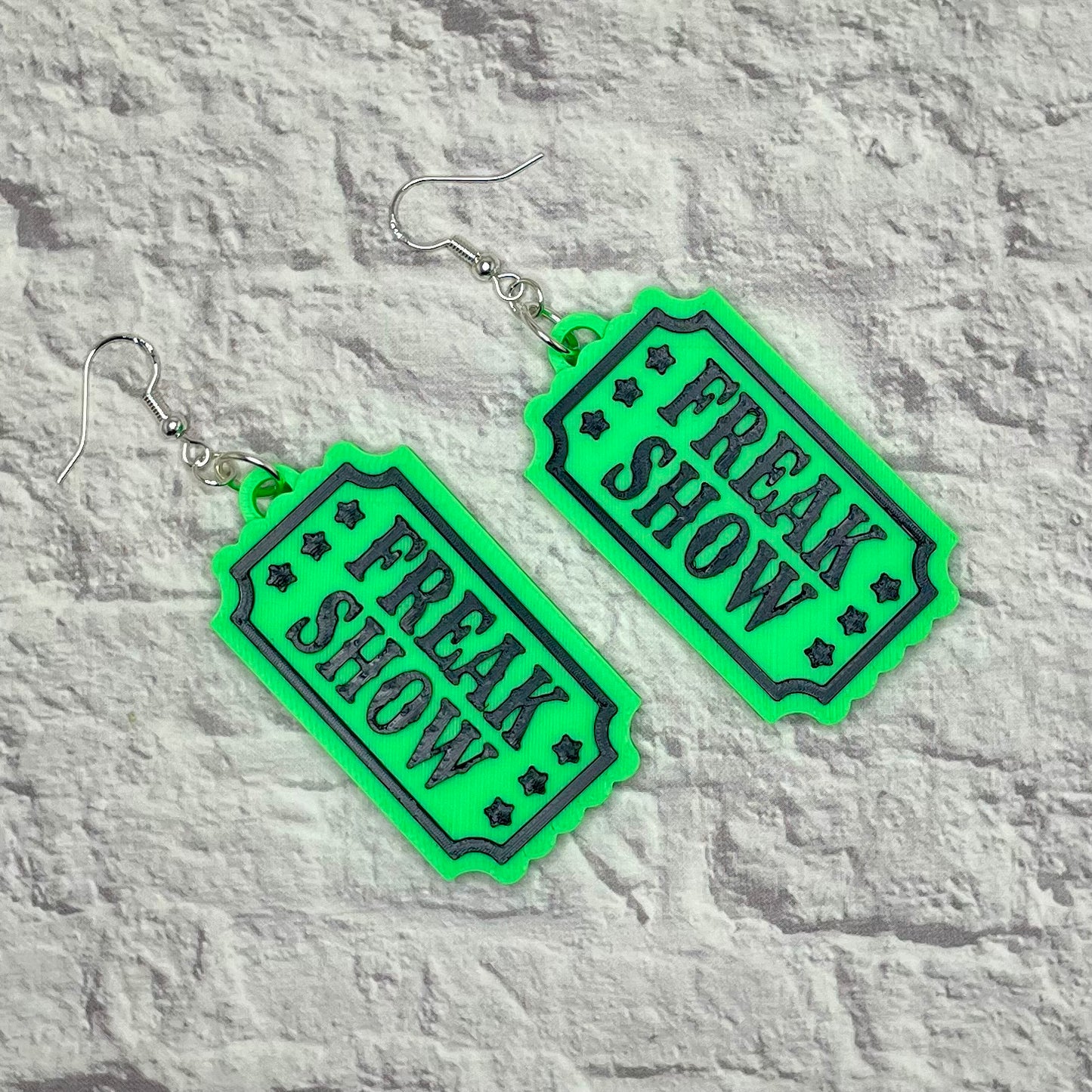Freak Show Ticket Statement Earrings or Keychain 3D Printed