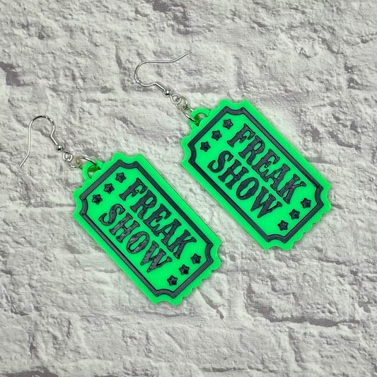 Freak Show Ticket Statement Earrings or Keychain 3D Printed