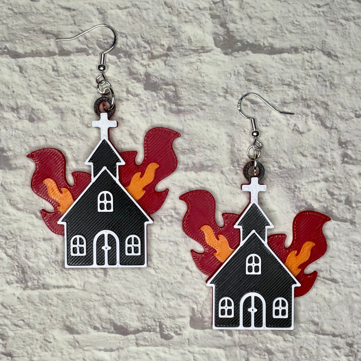 Burning Church Statement Earrings or Keychain 3D Printed