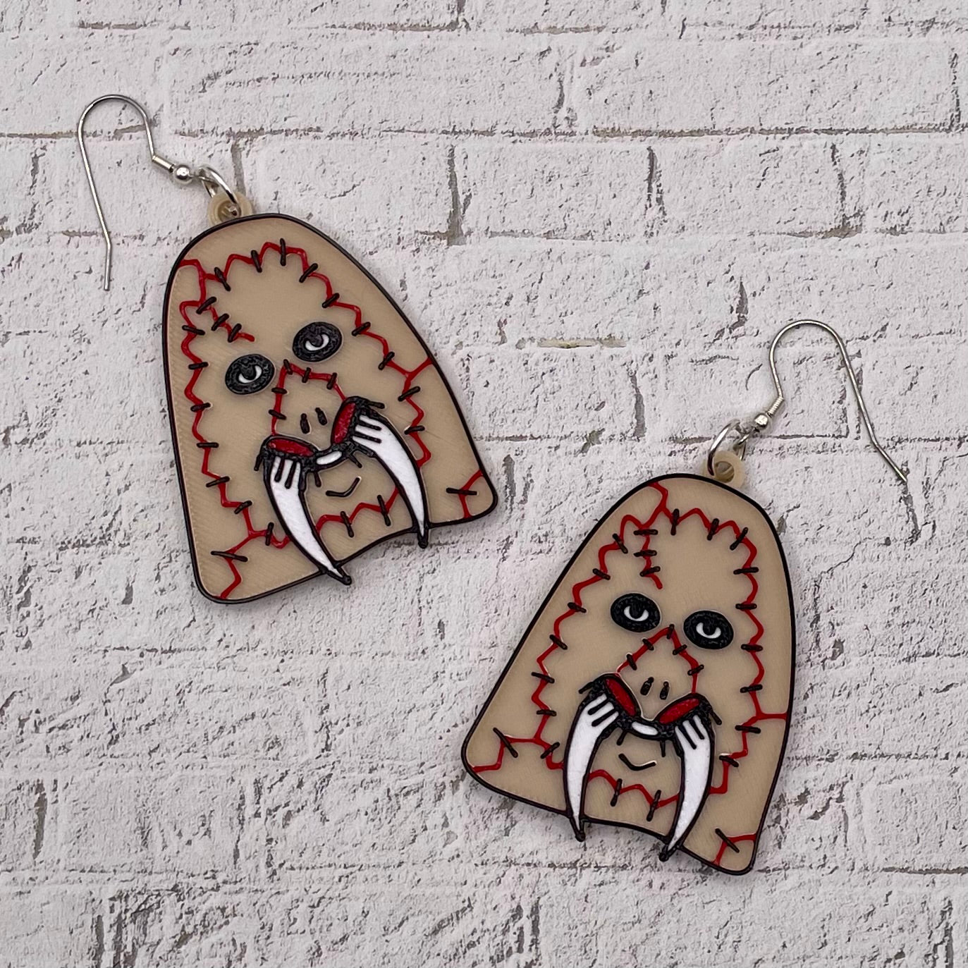 Tusk Horror Statement Earrings or Keychain 3D Printed