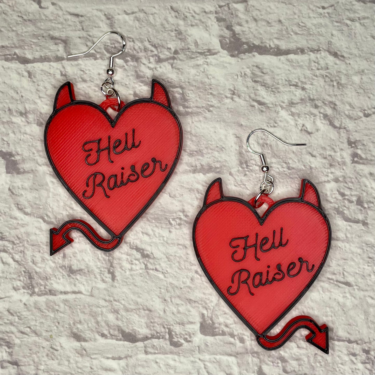 Hell Raiser Devil Heart Statement Earrings or Keychain 3D Printed