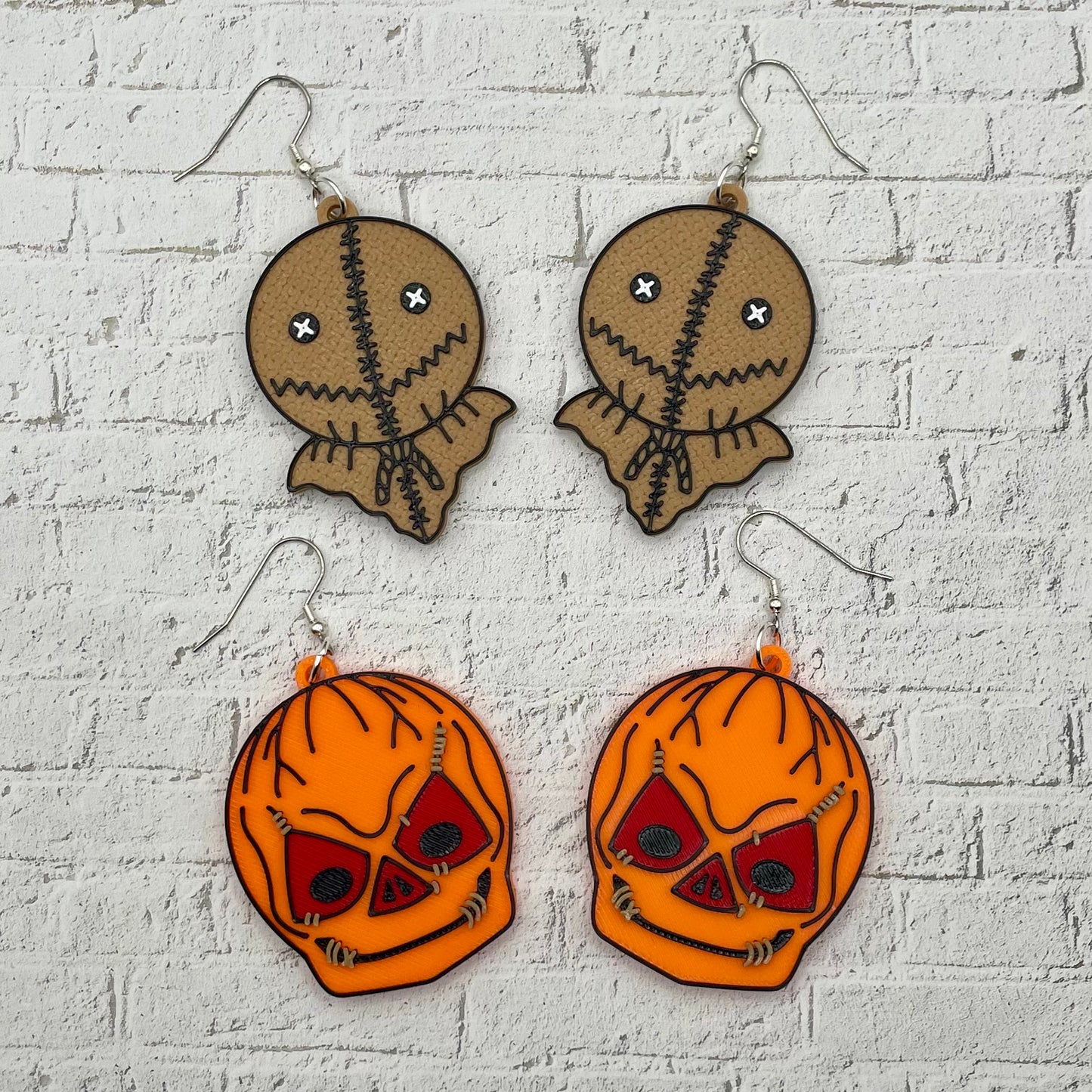 Sam Pumpkin Head Horror Statement Earrings or Keychain 3D Printed