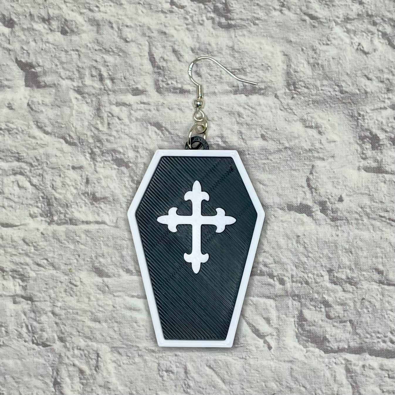 Coffin Cross Spooky Statement Earrings or Keychain 3D Printed