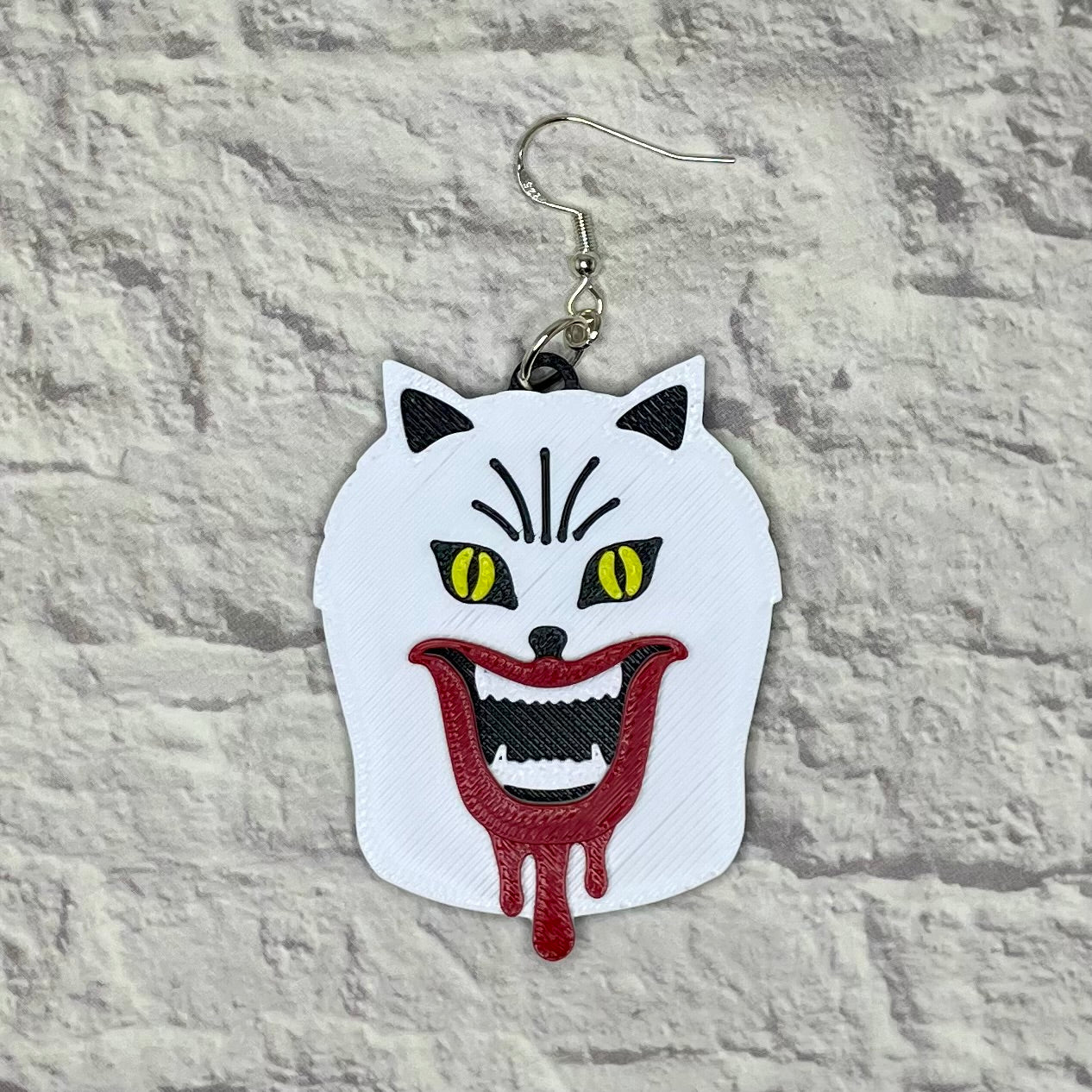 House White Cat Horror Statement Earrings or Keychain 3D Printed