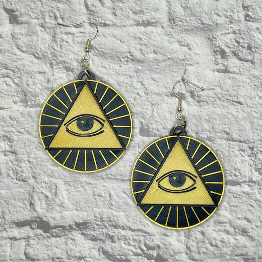 Illuminati Statement Earrings or Keychain 3D Printed