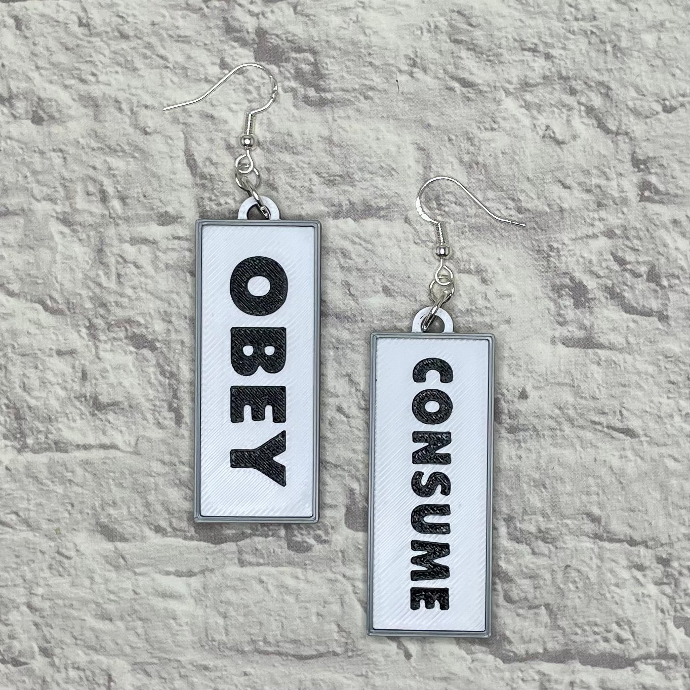 Obey Consume Billboard Horror Statement Earrings or Keychain 3D Printed