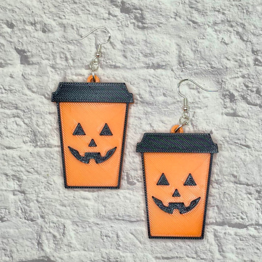 Pumpkin Spice Latte Spooky Statement Earrings or Keychain 3D Printed
