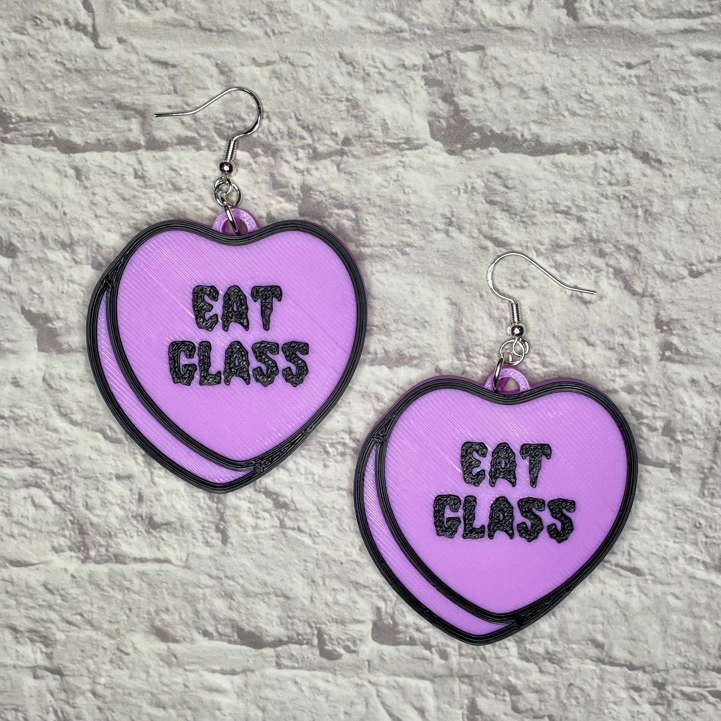 Eat Glass Candy Heart Statement Earrings or Keychain 3D Printed