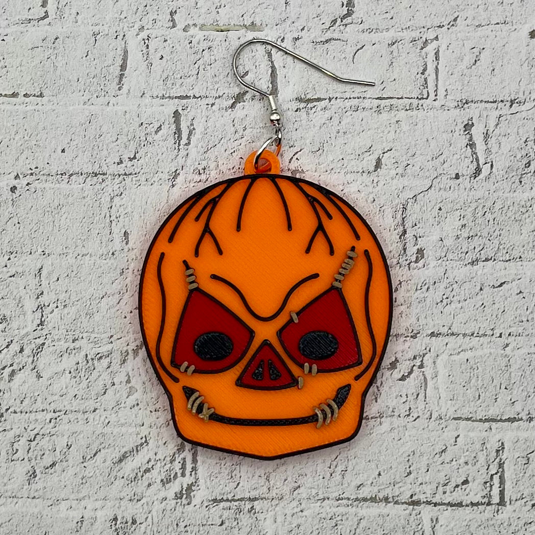 Sam Pumpkin Head Horror Statement Earrings or Keychain 3D Printed