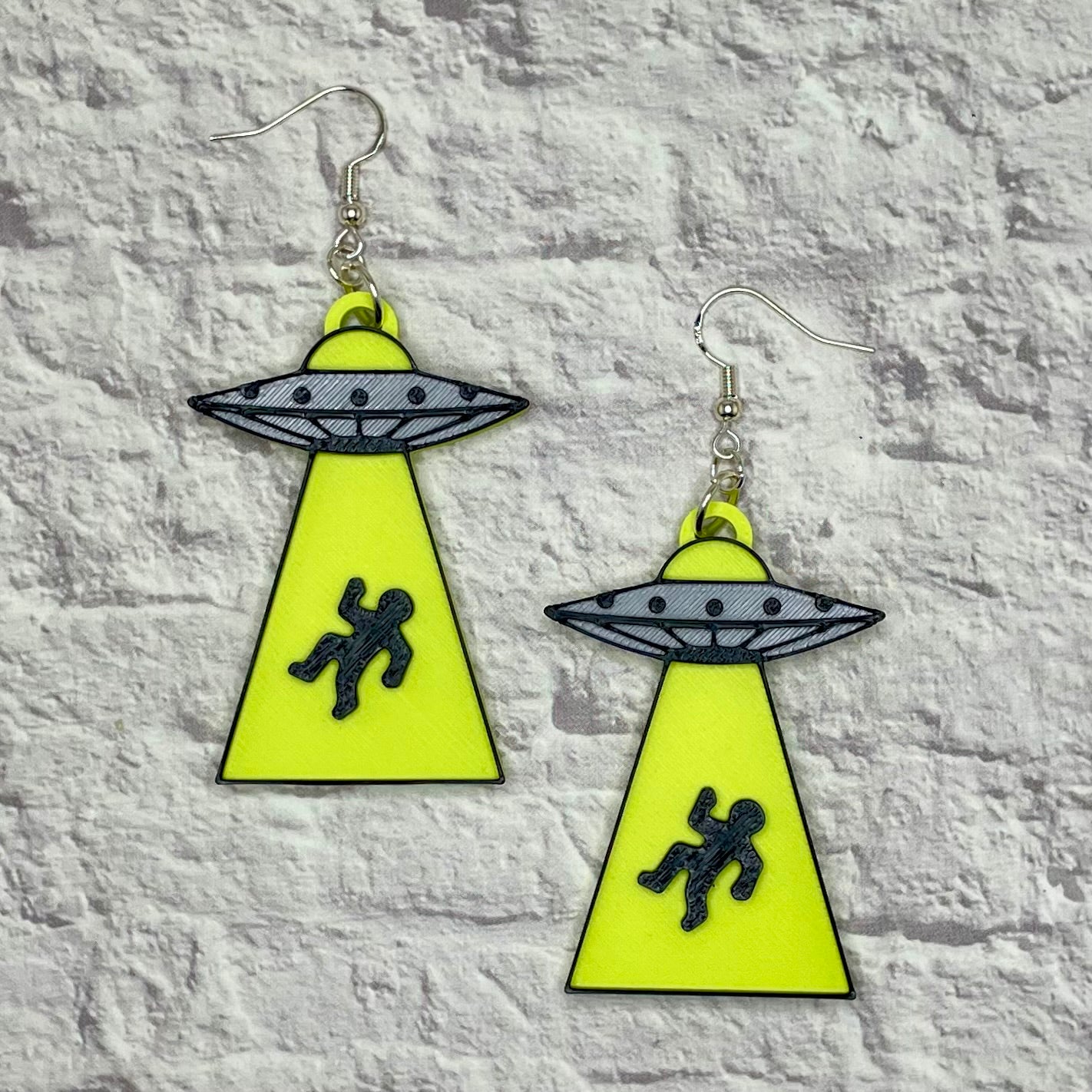 UFO Human Abduction Statement Earrings or Keychain 3D Printed