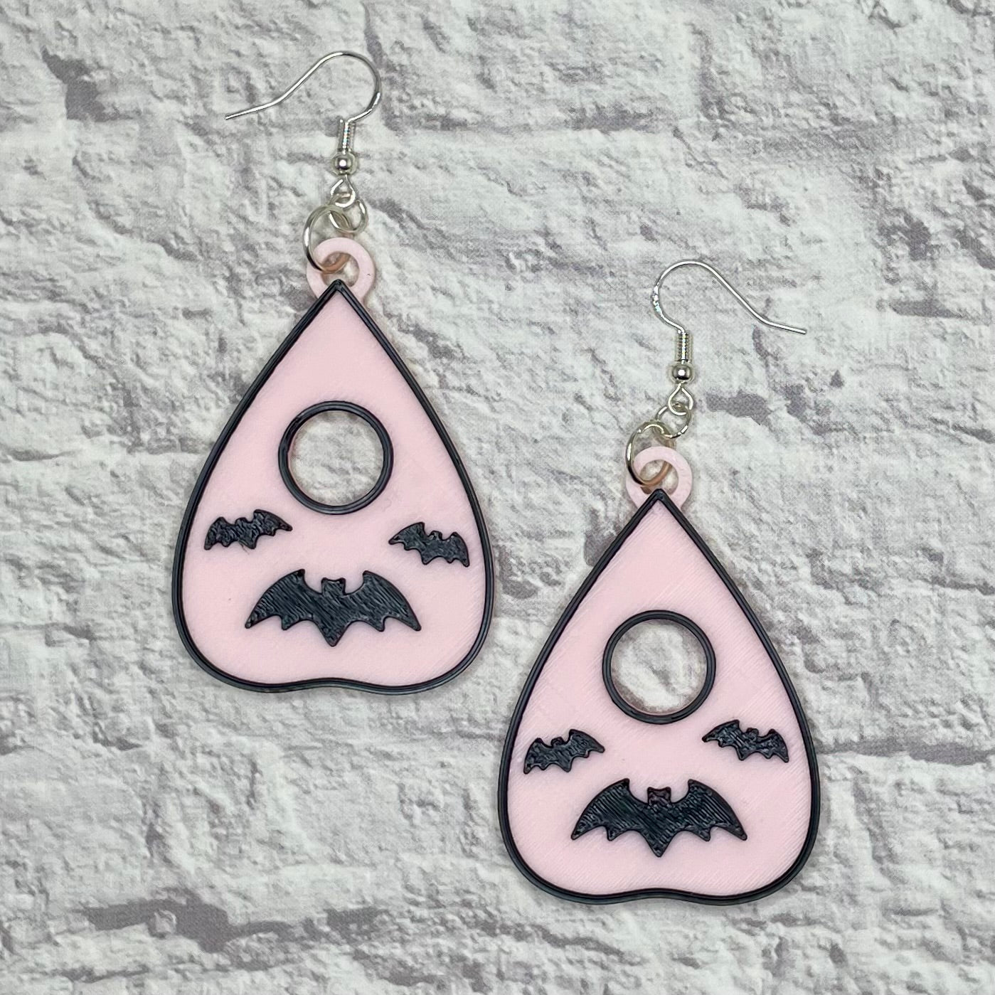 Ouija Planchette Spooky Bat Statement Earrings or Keychain 3D Printed