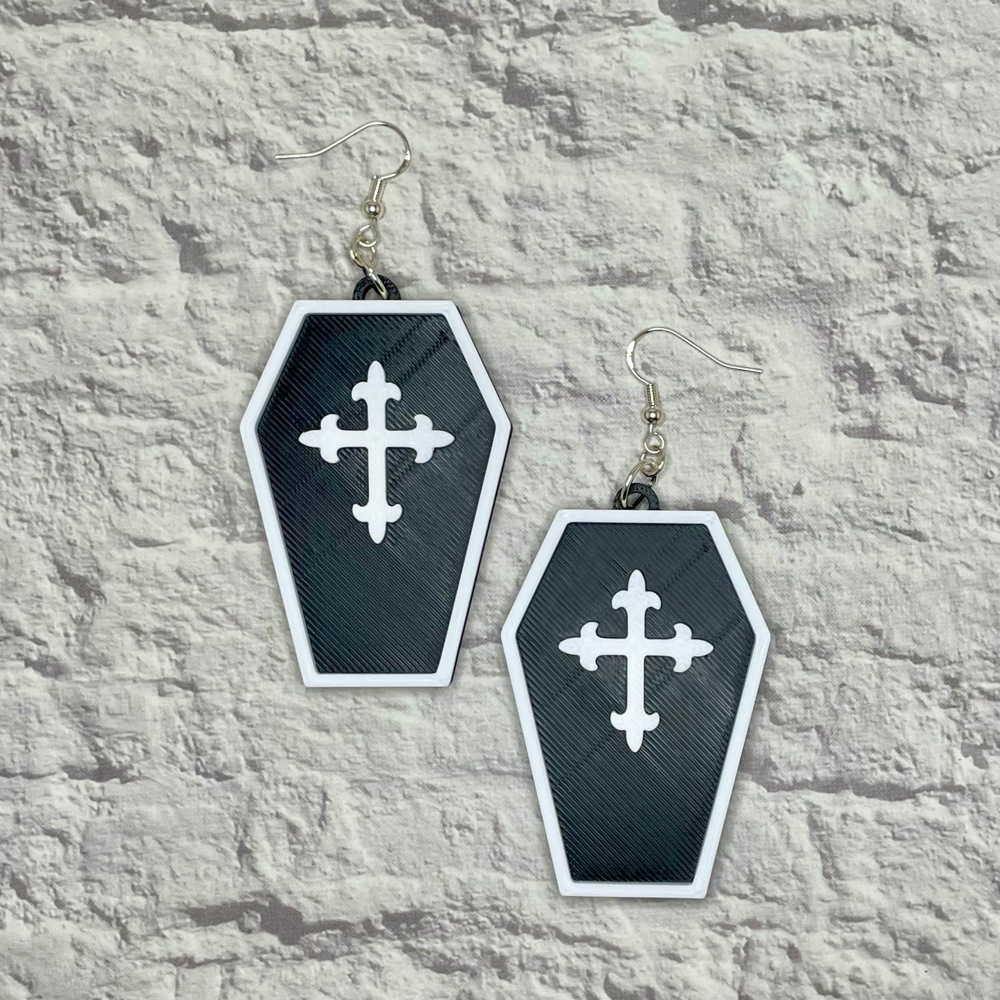 Coffin Cross Spooky Statement Earrings or Keychain 3D Printed