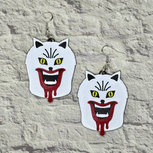 House White Cat Horror Statement Earrings or Keychain 3D Printed