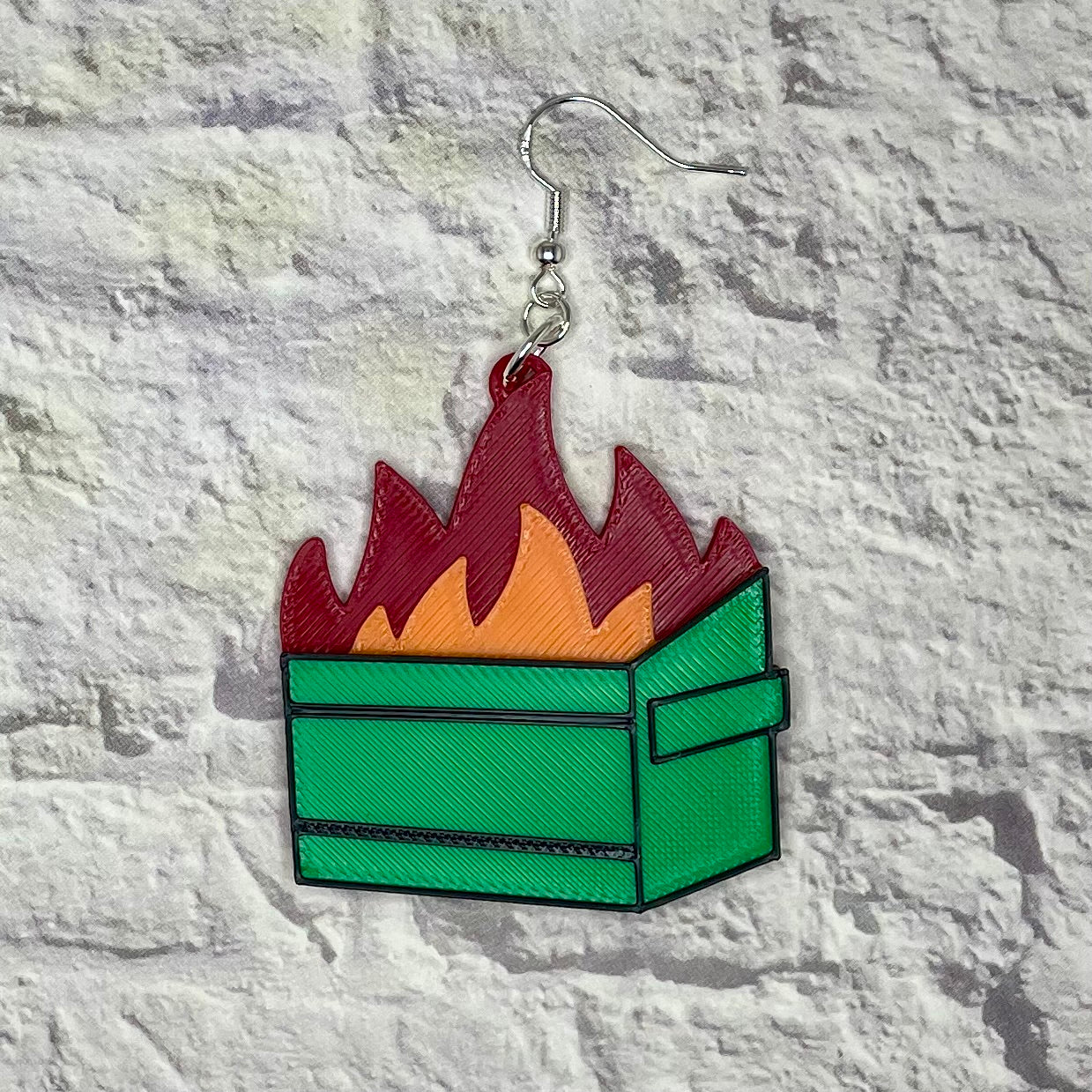 Dumpster Fire Statement Earrings or Keychain 3D Printed