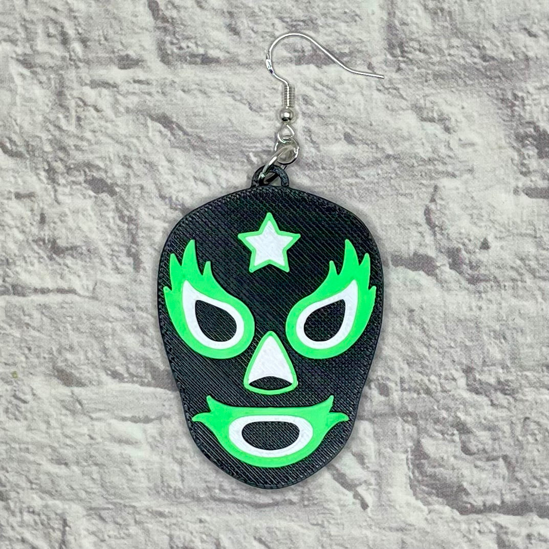 Luchador Mask Statement Earrings or Keychain 3D Printed