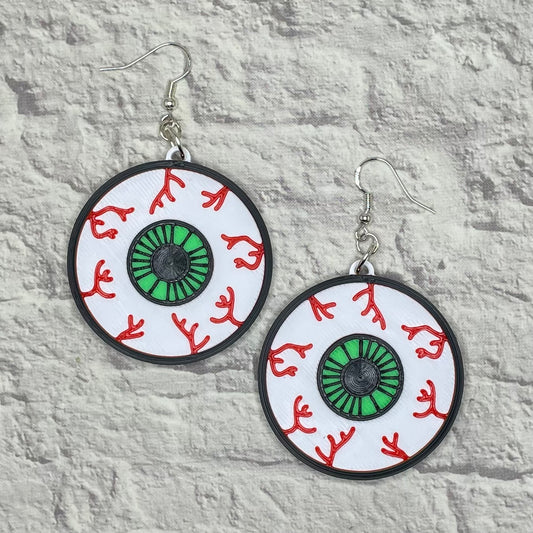 Bloodshot Eyeball Statement Earrings 3D Printed