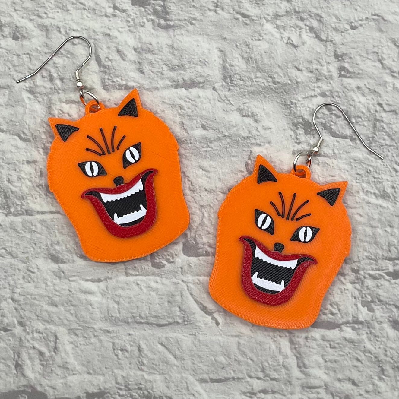Hausu Orange Cat Horror Statement Earrings or Keychain 3D Printed