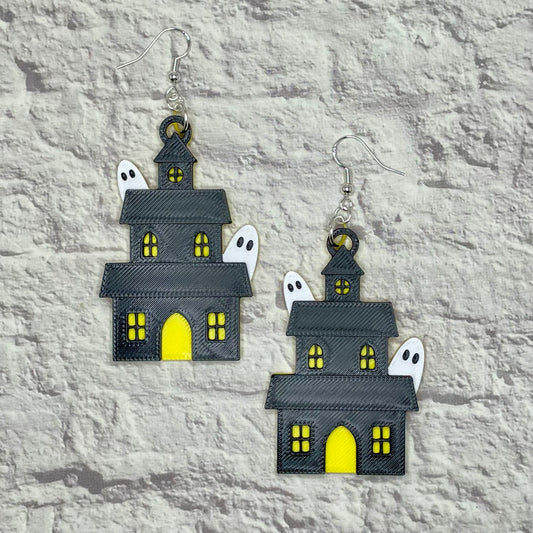 Haunted House Statement Earrings or Keychain 3D Printed