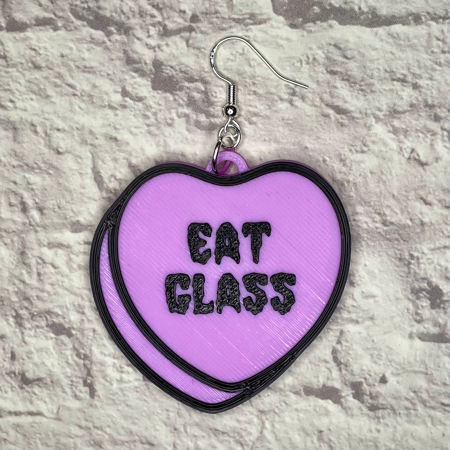 Eat Glass Candy Heart Statement Earrings or Keychain 3D Printed
