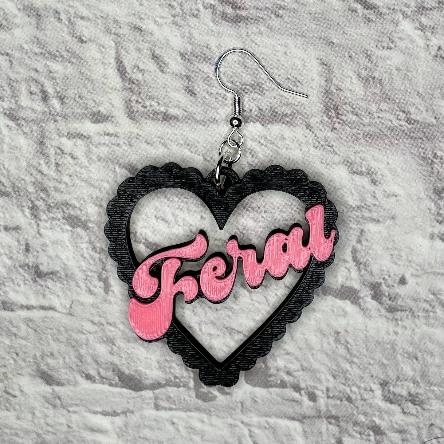 Feral Heart Statement Earrings or Keychain 3D Printed