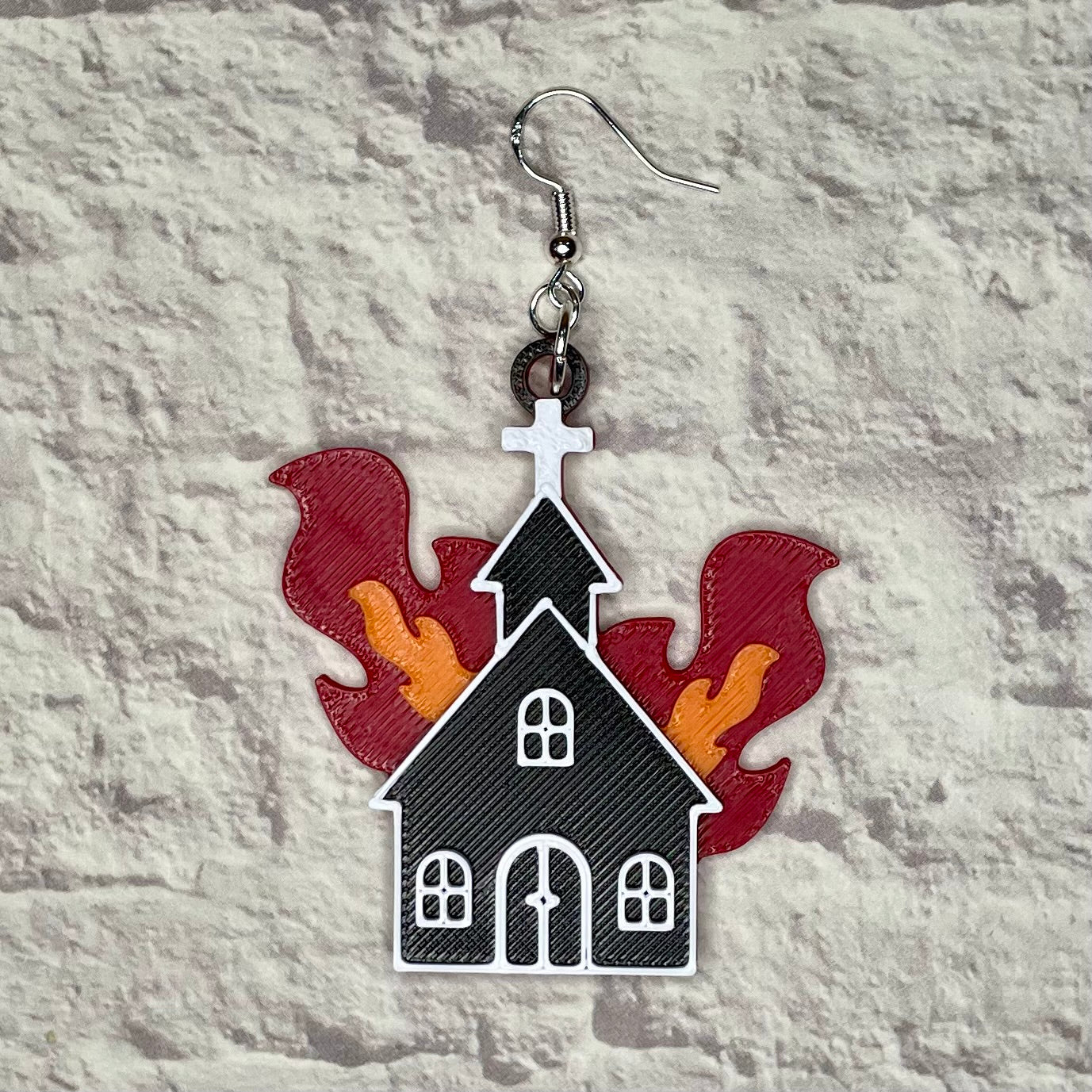 Burning Church Statement Earrings or Keychain 3D Printed