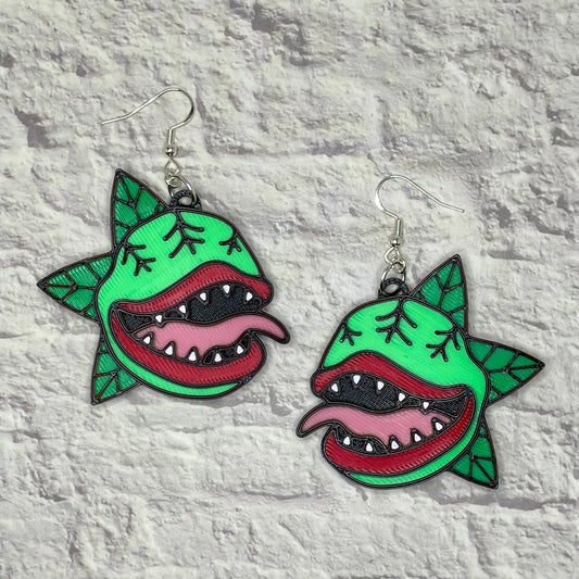 Audrey Man Eating Plant Horror Statement Earrings 3D Printed
