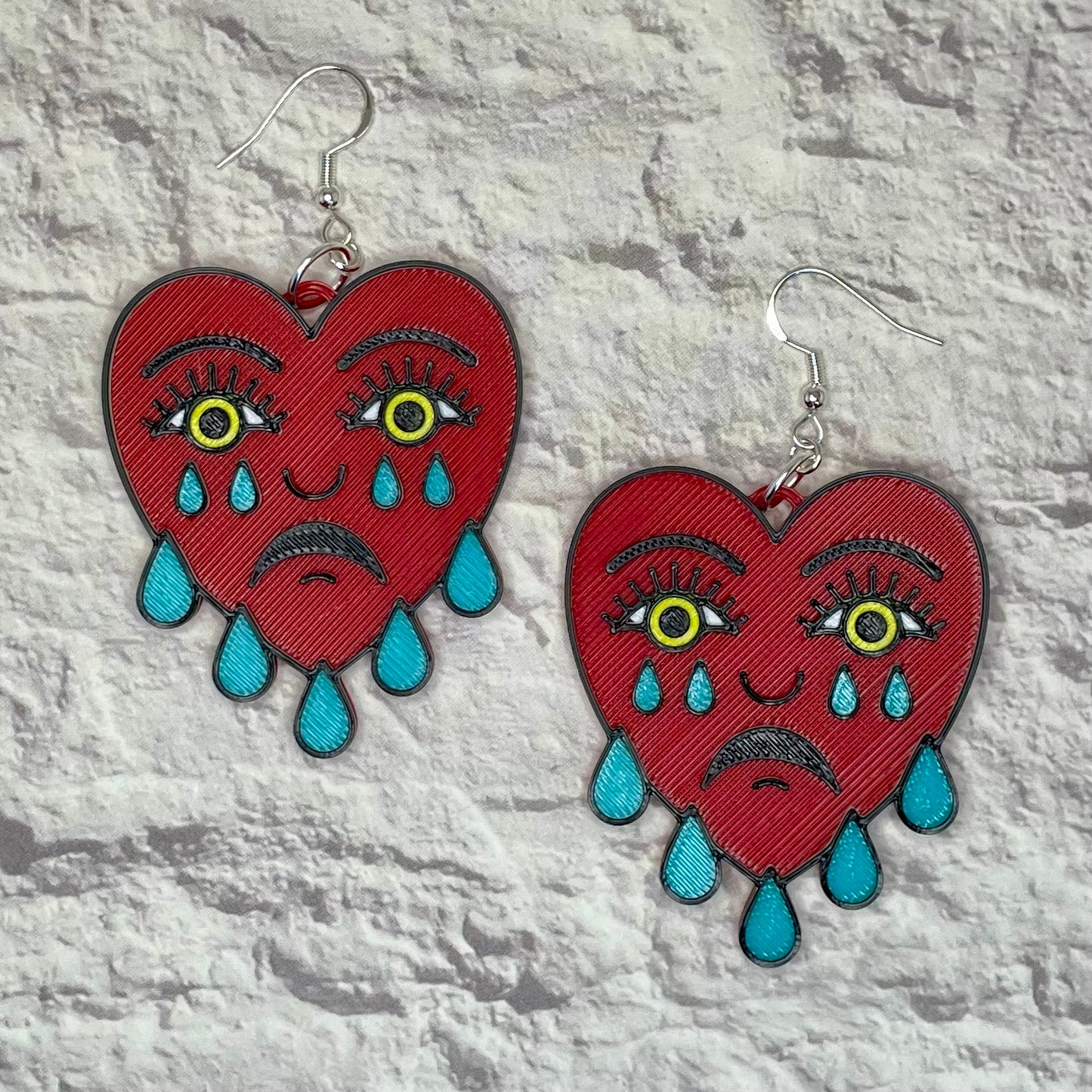 Crying Heart Statement Earrings or Keychain 3D Printed