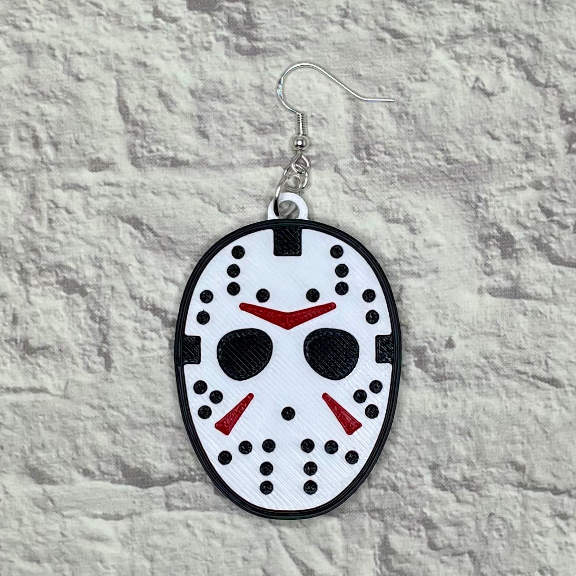 Hockey Mask Horror Statement Earrings or Keychain 3D Printed