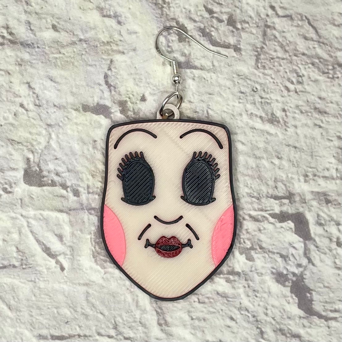 Doll Face Mask Horror Statement Earrings or Keychain 3D Printed