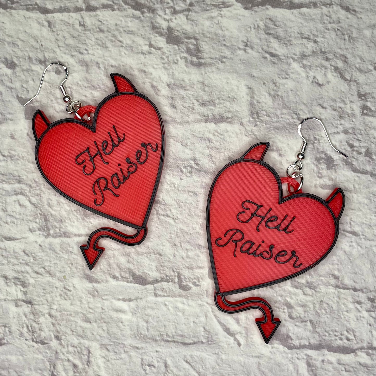 Hell Raiser Devil Heart Statement Earrings or Keychain 3D Printed